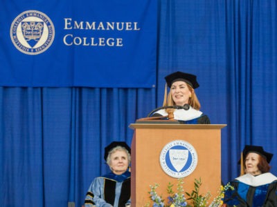 Rosanne Haggerty at podium at graduation