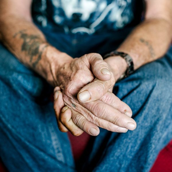 Image of older person's weathered hands